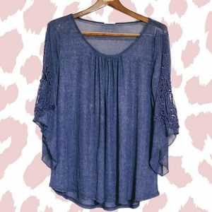 Sheer blue lace sleeve top